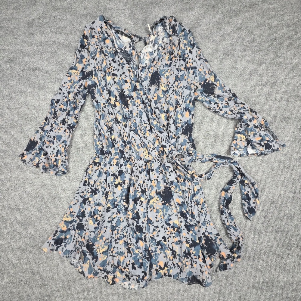 FREE PEOPLE All The Right Ruffles Romper Small Multi Abstract Tie
